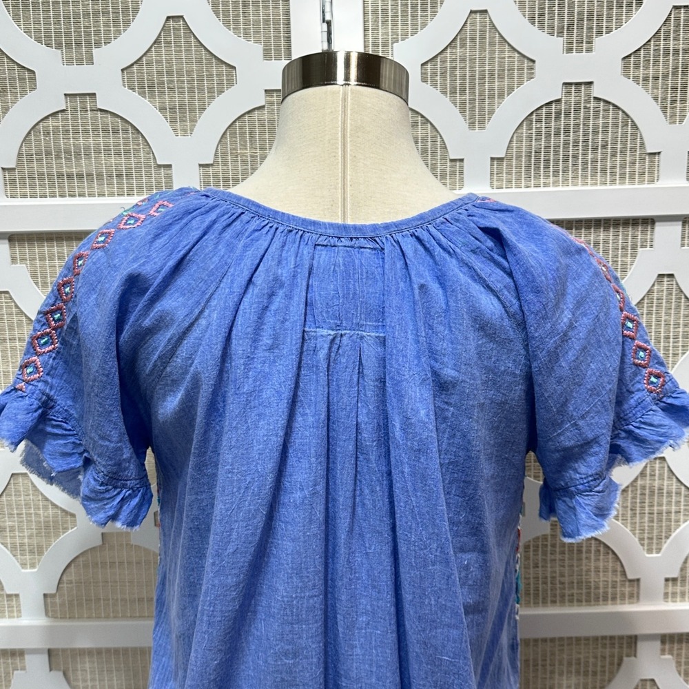 LulaLife Embroidered Dress Womens Small Blue Bohemian Mumu Vacation House Dress - Picture 7 of 13